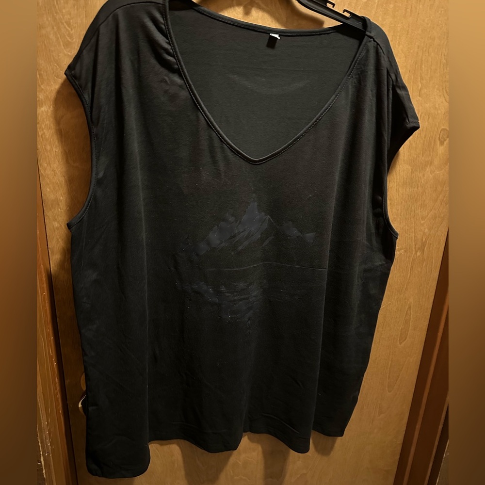 Elegant Black Women's shirt with Mountain range decal